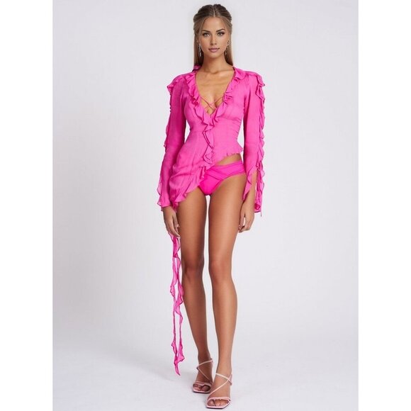 Kellie Fuchsia Pink Ruffle Top - Picture 1 of 15